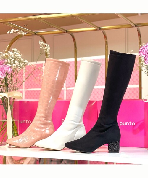 En Punto（エンプント）の「◆スクエアトゥストレッチロングブーツ（ブーツ・レディース・ブラック系/アイボリー/ピンク系9・LL/L/S/M）」の11枚目の写真