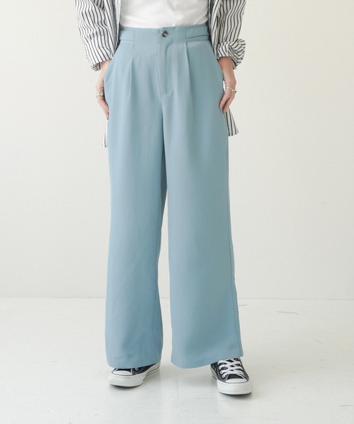 Lull（ルル）の「【Lull / ルル】サイドベルトハイウエストタックスラックス（スラックス・レディース・ブラック/サックスブルー/ピンク/オレンジ/グリーン/ラベンダー・ONESIZE）」の4枚目の写真