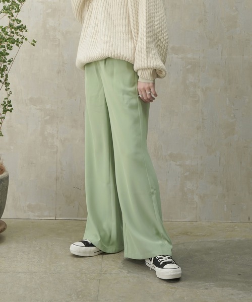 Lull（ルル）の「【Lull / ルル】サイドベルトハイウエストタックスラックス（スラックス・レディース・ブラック/サックスブルー/ピンク/オレンジ/グリーン/ラベンダー・ONESIZE）」の3枚目の写真