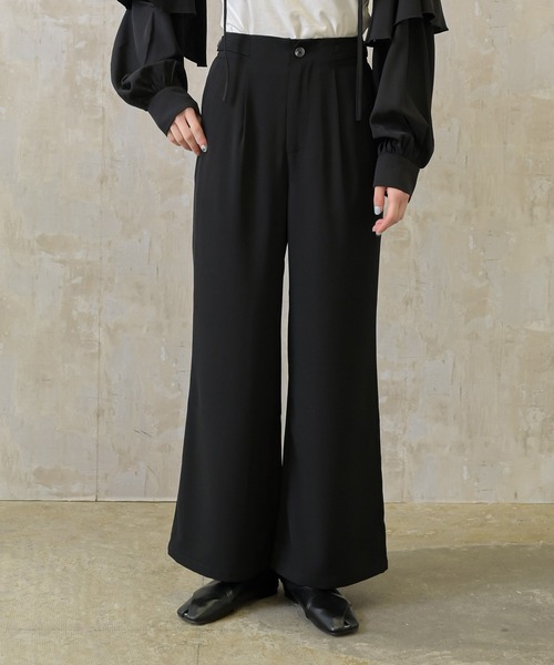 Lull（ルル）の「【Lull / ルル】サイドベルトハイウエストタックスラックス（スラックス・レディース・ブラック/サックスブルー/ピンク/オレンジ/グリーン/ラベンダー・ONESIZE）」の2枚目の写真