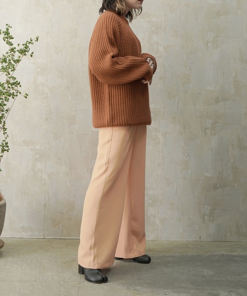 Lull（ルル）の「【Lull / ルル】サイドベルトハイウエストタックスラックス（スラックス・レディース・ブラック/サックスブルー/ピンク/オレンジ/グリーン/ラベンダー・ONESIZE）」の18枚目の写真