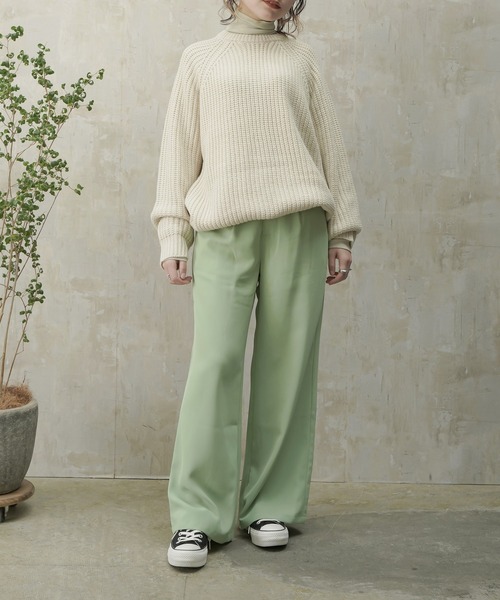 Lull（ルル）の「【Lull / ルル】サイドベルトハイウエストタックスラックス（スラックス・レディース・ブラック/サックスブルー/ピンク/オレンジ/グリーン/ラベンダー・ONESIZE）」の7枚目の写真