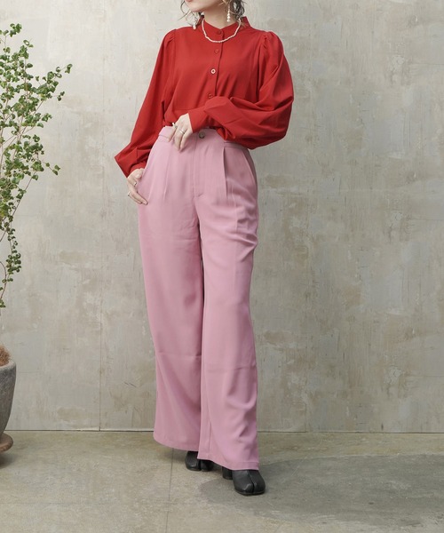 Lull（ルル）の「【Lull / ルル】サイドベルトハイウエストタックスラックス（スラックス・レディース・ブラック/サックスブルー/ピンク/オレンジ/グリーン/ラベンダー・ONESIZE）」の21枚目の写真