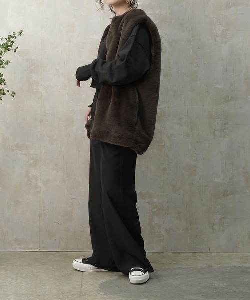 Lull（ルル）の「【Lull / ルル】サイドベルトハイウエストタックスラックス（スラックス・レディース・ブラック/サックスブルー/ピンク/オレンジ/グリーン/ラベンダー・ONESIZE）」の13枚目の写真