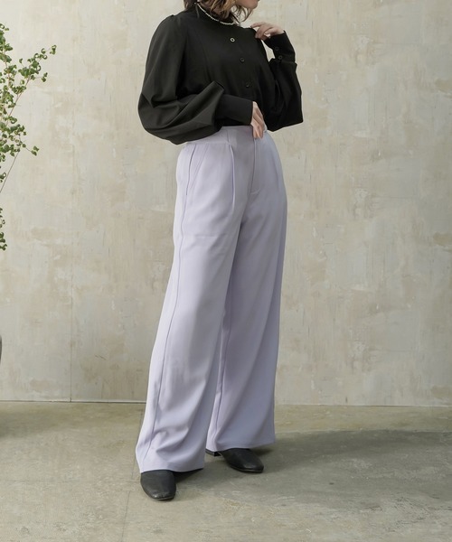 Lull（ルル）の「【Lull / ルル】サイドベルトハイウエストタックスラックス（スラックス・レディース・ブラック/サックスブルー/ピンク/オレンジ/グリーン/ラベンダー・ONESIZE）」の15枚目の写真