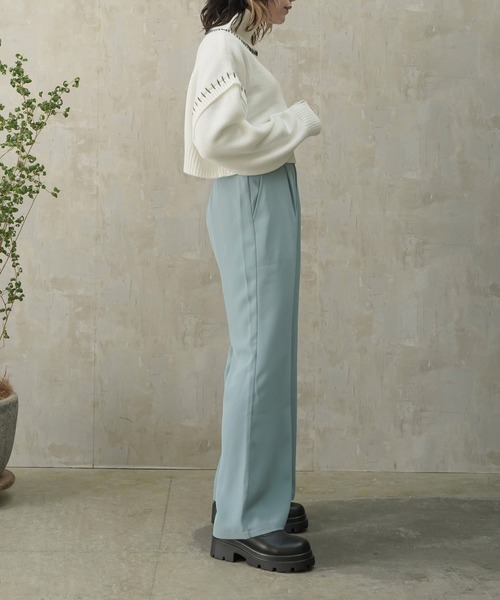 Lull（ルル）の「【Lull / ルル】サイドベルトハイウエストタックスラックス（スラックス・レディース・ブラック/サックスブルー/ピンク/オレンジ/グリーン/ラベンダー・ONESIZE）」の10枚目の写真