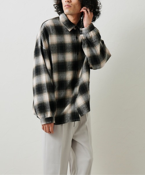 CPCM（シーピーシーエム）の「TRチェック長袖BIGシャツ（シャツ/ブラウス・メンズ・ブラック/ブラウン/グレー/グリーン・MEDIUM/LARGE）」の15枚目の写真