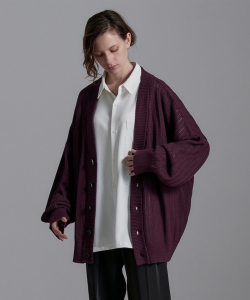 Loose/ルース（ルース）の「ボリュームスリーブ シアーメッシュカーディガン（カーディガン/ボレロ・メンズ・チャコールグレー/アッシュグレー/ブルー系その他/グリーン/パープル・S/M/L）」の7枚目の写真