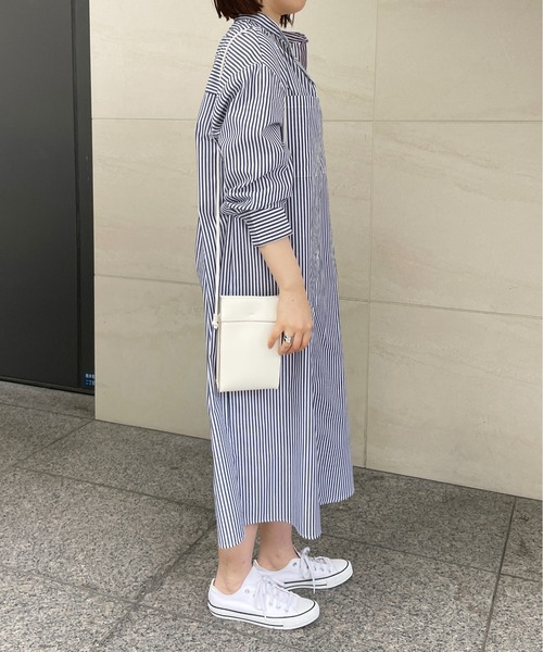 StyleSea(スタイルシー)の「ストライプスタンドカラーシャツワンピース(シャツワンピース・レディース・ネイビー×ホワイト/ホワイト系/ベージュ系/アイボリー系・MEDIUM)」の18枚目の写真