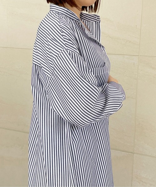 StyleSea(スタイルシー)の「ストライプスタンドカラーシャツワンピース(シャツワンピース・レディース・ネイビー×ホワイト/ホワイト系/ベージュ系/アイボリー系・MEDIUM)」の19枚目の写真