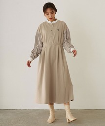 袖プリーツクレリックワンピース