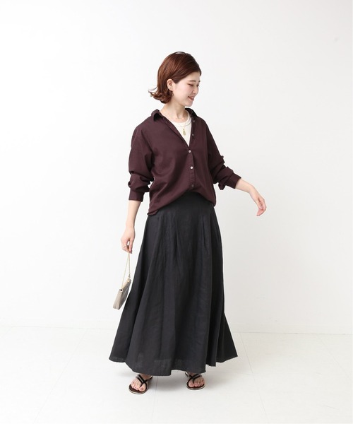 Spick & Span（スピックアンドスパン）の「リネンタックフレアースカート（スカート・レディース・チャコールグレー/ベージュ/ライトグリーン・36/38）」の4枚目の写真