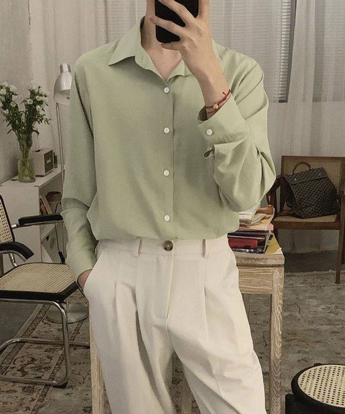 NOWLE（ノウル）の「【NOWLE】長袖 シフォン風 とろみシャツ（シャツ/ブラウス・メンズ・ブラック/ホワイト/ダークグレー/ライトグリーン/サックスブルー・MEDIUM/LARGE/XX-LARGE/X-LARGE）」の4枚目の写真