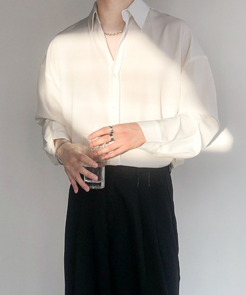 NOWLE（ノウル）の「【NOWLE】長袖 シフォン風 とろみシャツ（シャツ/ブラウス・メンズ・ブラック/ホワイト/ダークグレー/ライトグリーン/サックスブルー・MEDIUM/LARGE/XX-LARGE/X-LARGE）」の7枚目の写真