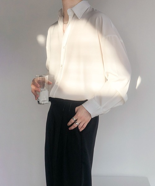 NOWLE（ノウル）の「【NOWLE】長袖 シフォン風 とろみシャツ（シャツ/ブラウス・メンズ・ブラック/ホワイト/ダークグレー/ライトグリーン/サックスブルー・MEDIUM/LARGE/XX-LARGE/X-LARGE）」の8枚目の写真