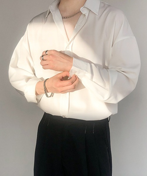 NOWLE（ノウル）の「【NOWLE】長袖 シフォン風 とろみシャツ（シャツ/ブラウス・メンズ・ブラック/ホワイト/ダークグレー/ライトグリーン/サックスブルー・MEDIUM/LARGE/XX-LARGE/X-LARGE）」の11枚目の写真