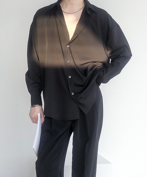 NOWLE（ノウル）の「【NOWLE】長袖 シフォン風 とろみシャツ（シャツ/ブラウス・メンズ・ブラック/ホワイト/ダークグレー/ライトグリーン/サックスブルー・MEDIUM/LARGE/XX-LARGE/X-LARGE）」の13枚目の写真