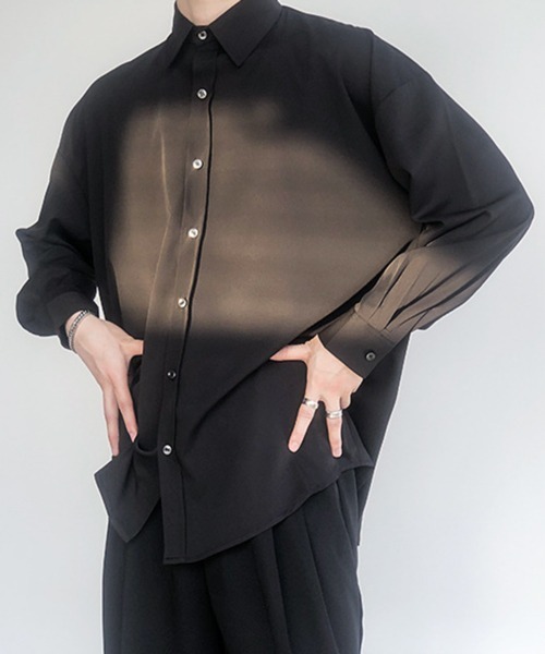 NOWLE（ノウル）の「【NOWLE】長袖 シフォン風 とろみシャツ（シャツ/ブラウス・メンズ・ブラック/ホワイト/ダークグレー/ライトグリーン/サックスブルー・MEDIUM/LARGE/XX-LARGE/X-LARGE）」の15枚目の写真