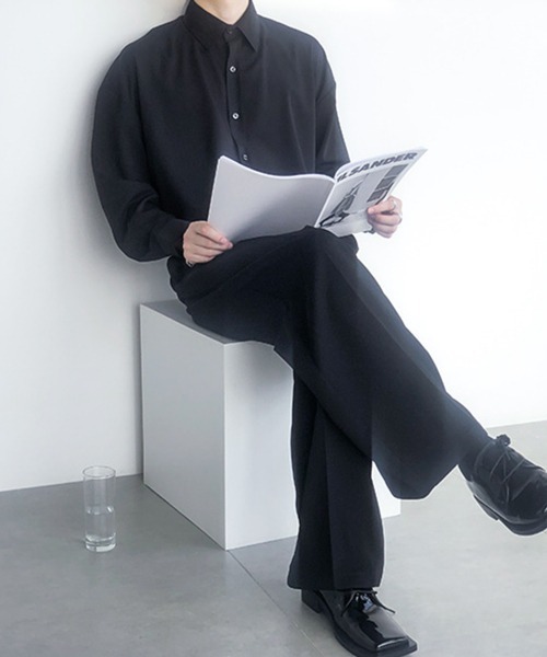 NOWLE（ノウル）の「【NOWLE】長袖 シフォン風 とろみシャツ（シャツ/ブラウス・メンズ・ブラック/ホワイト/ダークグレー/ライトグリーン/サックスブルー・MEDIUM/LARGE/XX-LARGE/X-LARGE）」の17枚目の写真