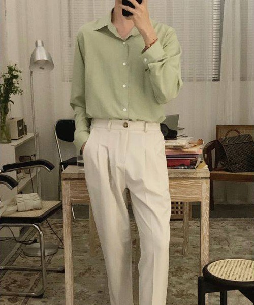 NOWLE（ノウル）の「【NOWLE】長袖 シフォン風 とろみシャツ（シャツ/ブラウス・メンズ・ブラック/ホワイト/ダークグレー/ライトグリーン/サックスブルー・MEDIUM/LARGE/XX-LARGE/X-LARGE）」の21枚目の写真