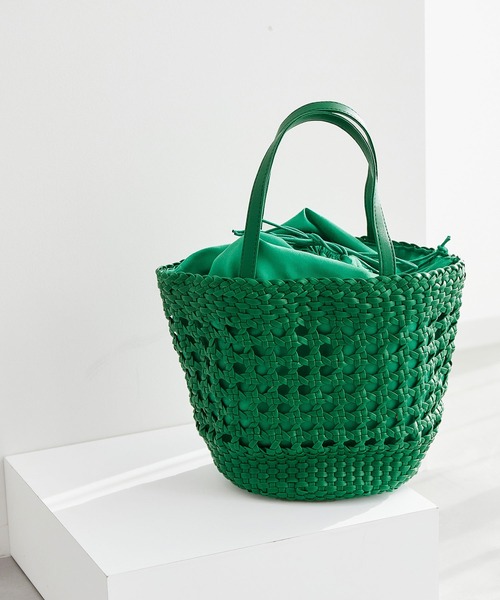ROPE' PICNIC(ロペピクニック)の「スムースハンドメッシュ巾着付バケットトートバッグ(トートバッグ・レディース・ブラック/オフホワイト/グリーン・FREE)」の3枚目の写真