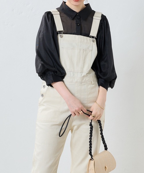 natural couture(ナチュラルクチュール)の「透け感が大人っぽい。ラメシアーボリュームスリーブシャツ(シャツ/ブラウス・レディース・オフホワイト/ブラック/グレー/オレンジ・FREE)」の2枚目の写真