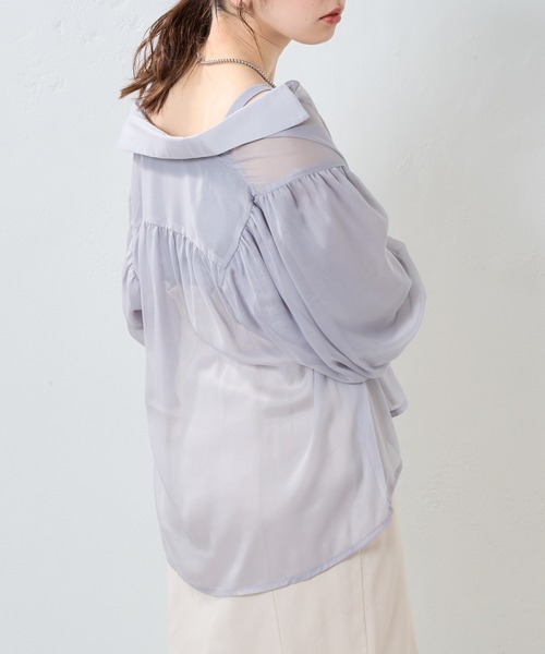 natural couture(ナチュラルクチュール)の「透け感が大人っぽい。ラメシアーボリュームスリーブシャツ(シャツ/ブラウス・レディース・オフホワイト/ブラック/グレー/オレンジ・FREE)」の9枚目の写真
