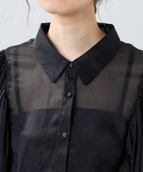 natural couture(ナチュラルクチュール)の「透け感が大人っぽい。ラメシアーボリュームスリーブシャツ(シャツ/ブラウス・レディース・オフホワイト/ブラック/グレー/オレンジ・FREE)」の17枚目の写真