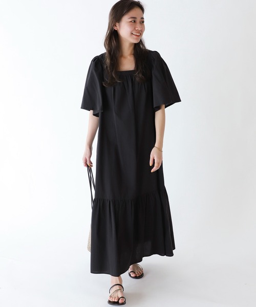 JOURNAL STANDARD relume（ジャーナルスタンダード　レリューム）の「コットンワッシャーギャザーフレアワンピース（ワンピース・レディース・ブラック/グリーン・FREE）」の15枚目の写真