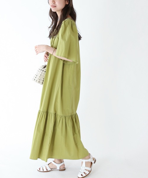 JOURNAL STANDARD relume（ジャーナルスタンダード　レリューム）の「コットンワッシャーギャザーフレアワンピース（ワンピース・レディース・ブラック/グリーン・FREE）」の13枚目の写真