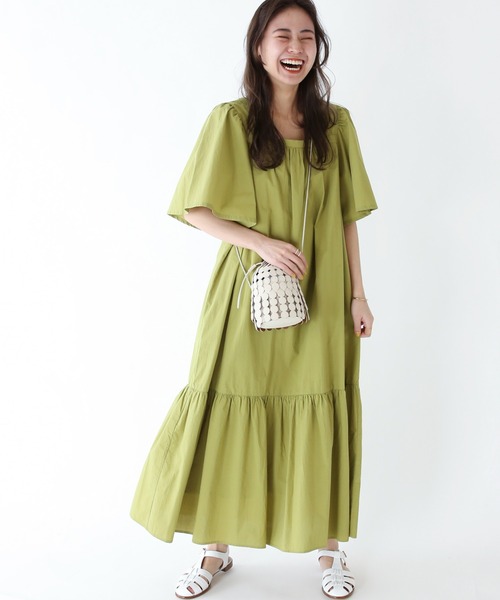 JOURNAL STANDARD relume（ジャーナルスタンダード　レリューム）の「コットンワッシャーギャザーフレアワンピース（ワンピース・レディース・ブラック/グリーン・FREE）」の9枚目の写真