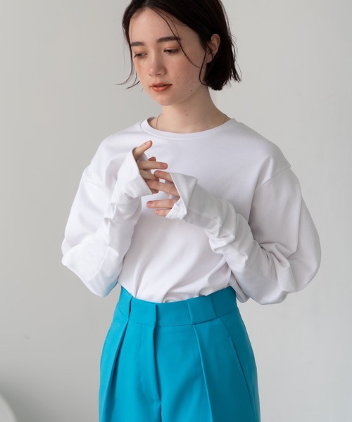 LAULEN(ローレン)の「long cuffs tops/ロングカフストップス(Tシャツ/カットソー・レディース・ホワイト/ブラック/ベージュ・FREE)」の16枚目の写真