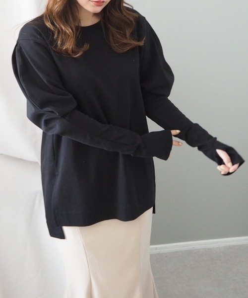 LAULEN(ローレン)の「long cuffs tops/ロングカフストップス(Tシャツ/カットソー・レディース・ホワイト/ブラック/ベージュ・FREE)」の7枚目の写真