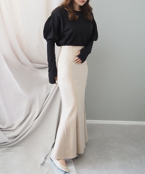 LAULEN(ローレン)の「long cuffs tops/ロングカフストップス(Tシャツ/カットソー・レディース・ホワイト/ブラック/ベージュ・FREE)」の6枚目の写真