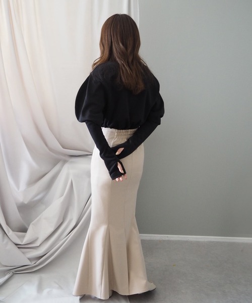 LAULEN(ローレン)の「long cuffs tops/ロングカフストップス(Tシャツ/カットソー・レディース・ホワイト/ブラック/ベージュ・FREE)」の5枚目の写真