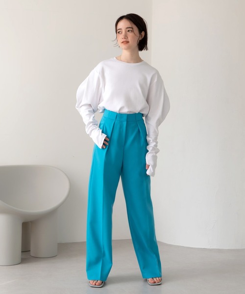 LAULEN(ローレン)の「long cuffs tops/ロングカフストップス(Tシャツ/カットソー・レディース・ホワイト/ブラック/ベージュ・FREE)」の9枚目の写真