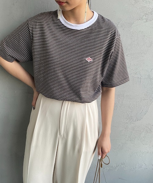 DANTON（ダントン）の「[DANTON/ダントン] コットンジャージー ワンポイントロゴクルーネックTシャツ（Tシャツ/カットソー・レディース・ホワイト/ブラック/ネイビー/ホワイト×グリーン/ホワイト×ブルー/ホワイト×ネイビー/ネイビー×ホワイト/ホワイト×ブラウン・44/40/38/42/36/34）」の5枚目の写真