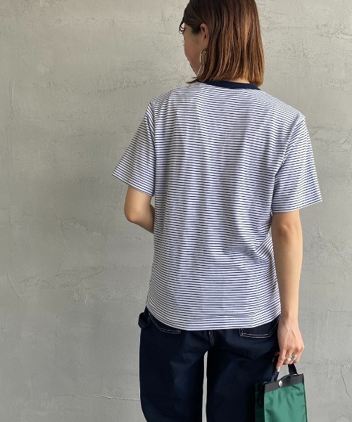 DANTON（ダントン）の「[DANTON/ダントン] コットンジャージー ワンポイントロゴクルーネックTシャツ（Tシャツ/カットソー・レディース・ホワイト/ブラック/ネイビー/ホワイト×グリーン/ホワイト×ブルー/ホワイト×ネイビー/ネイビー×ホワイト/ホワイト×ブラウン・44/40/38/42/36/34）」の10枚目の写真