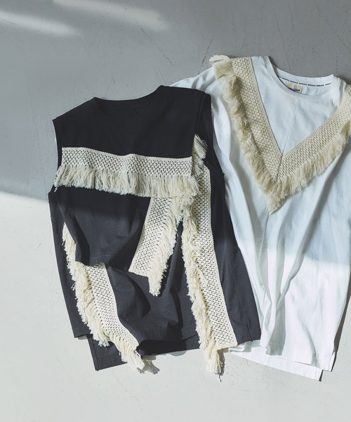 margaux（マルゴー）の「【MARGAUX】ノースリーブフリンジカットソー（Tシャツ/カットソー・レディース・ブラック/ホワイト・フリー）」の13枚目の写真