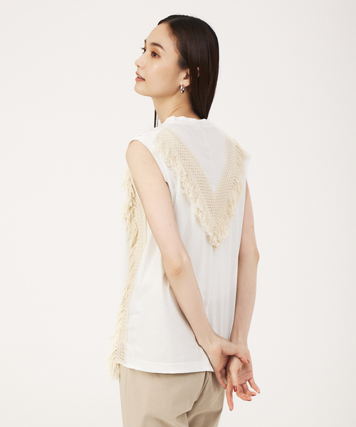 margaux（マルゴー）の「【MARGAUX】ノースリーブフリンジカットソー（Tシャツ/カットソー・レディース・ブラック/ホワイト・フリー）」の10枚目の写真