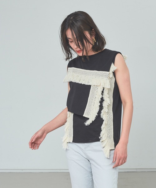 margaux（マルゴー）の「【MARGAUX】ノースリーブフリンジカットソー（Tシャツ/カットソー・レディース・ブラック/ホワイト・フリー）」の19枚目の写真