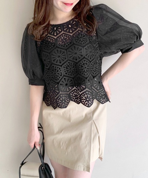 OLIVE des OLIVE（オリーブデオリーブ）の「クロシェレース袖ふわブラウス（シャツ/ブラウス・レディース・オフホワイト/ブラック/アイボリー・FREE）」の18枚目の写真