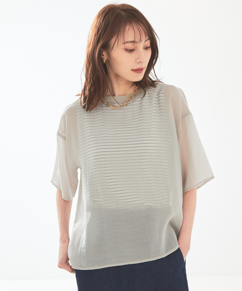 abahouse mavie(アバハウスマヴィ)の「シアーブラウス&ボーダータンクトップセット(シャツ/ブラウス・レディース・グレイッシュベージュ/ブラック/ホワイト・フリー)」の3枚目の写真