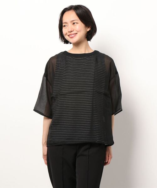 abahouse mavie(アバハウスマヴィ)の「シアーブラウス&ボーダータンクトップセット(シャツ/ブラウス・レディース・グレイッシュベージュ/ブラック/ホワイト・フリー)」の1枚目の写真