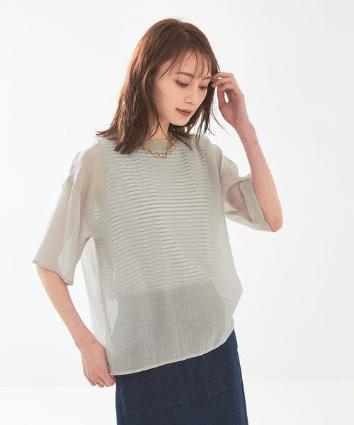 abahouse mavie(アバハウスマヴィ)の「シアーブラウス&ボーダータンクトップセット(シャツ/ブラウス・レディース・グレイッシュベージュ/ブラック/ホワイト・フリー)」の6枚目の写真