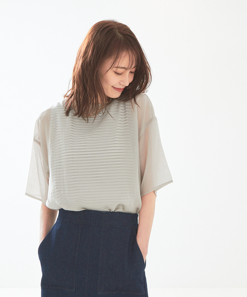 abahouse mavie(アバハウスマヴィ)の「シアーブラウス&ボーダータンクトップセット(シャツ/ブラウス・レディース・グレイッシュベージュ/ブラック/ホワイト・フリー)」の5枚目の写真