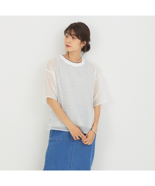 abahouse mavie(アバハウスマヴィ)の「シアーブラウス&ボーダータンクトップセット(シャツ/ブラウス・レディース・グレイッシュベージュ/ブラック/ホワイト・フリー)」の2枚目の写真