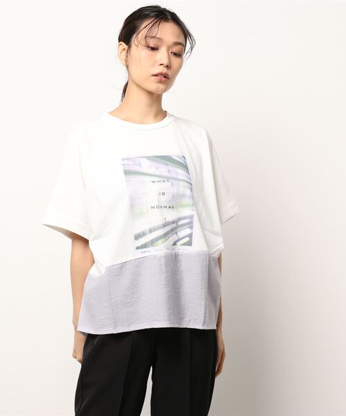 nota(ノータ)の「変形切替フォトTシャツ(Tシャツ/カットソー・レディース・ブラック/オフホワイト・FREE)」の1枚目の写真