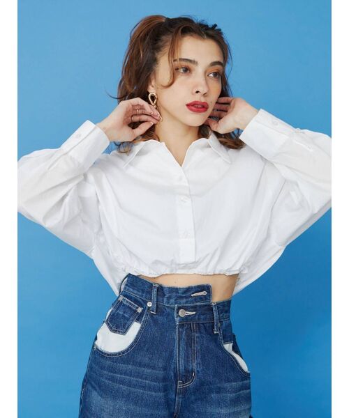 EVRIS（エヴリス）の「クロップドドロストシャツ（シャツ/ブラウス・レディース・ホワイト/ブルー/マスタード・FREE）」の7枚目の写真