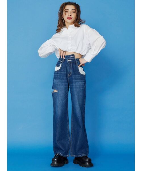 EVRIS（エヴリス）の「クロップドドロストシャツ（シャツ/ブラウス・レディース・ホワイト/ブルー/マスタード・FREE）」の8枚目の写真